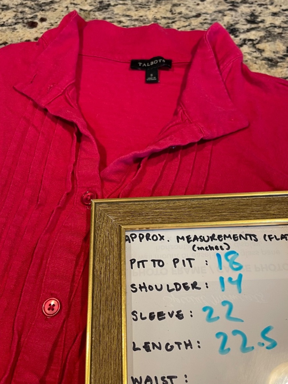 Talbots Raspberry Pink Ruffled Button-Front Blouse Rayon Lyocell Pintucked - Picture 2 of 9